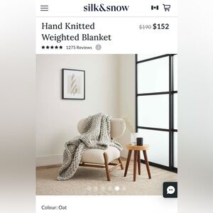 $171.76 Silk&Snow Hand Knitted Weighted Blanket, Oat (8 lbs)